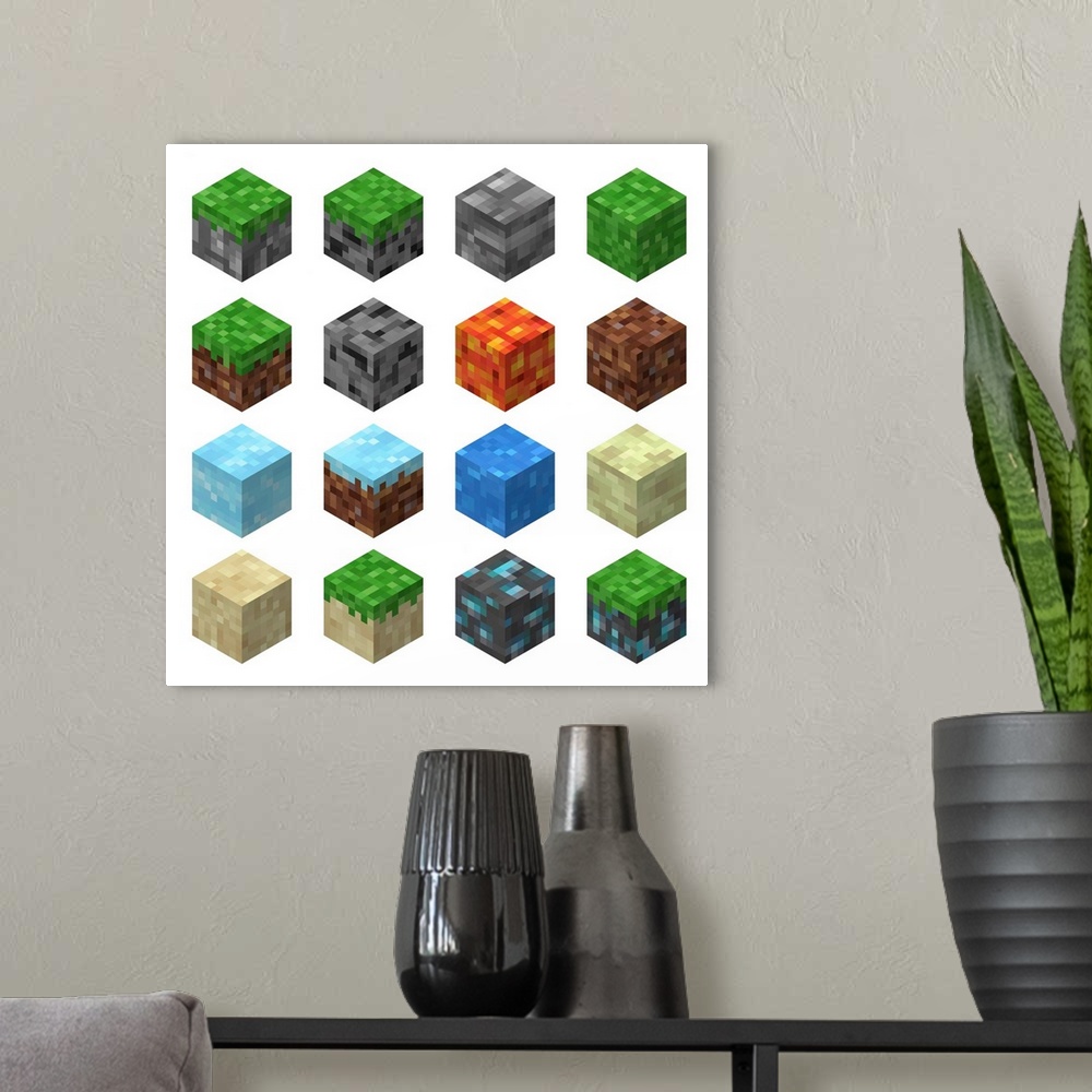 A modern room featuring Isometric Pixel Game Blocks I