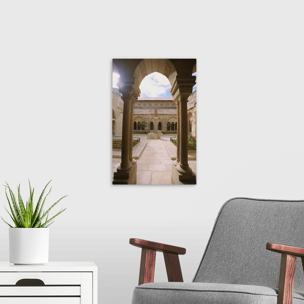A modern room featuring Israel, Bethlehem, St. Catherine Church, Cloister, Arched doorway in a church building