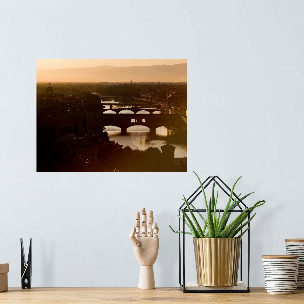 A bohemian room featuring Italy, Florence, Ponte Vecchio and River Arno at sunset