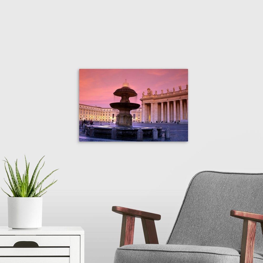 A modern room featuring Italy, Rome, Vatican, Saint Peter's Square at sunrise
