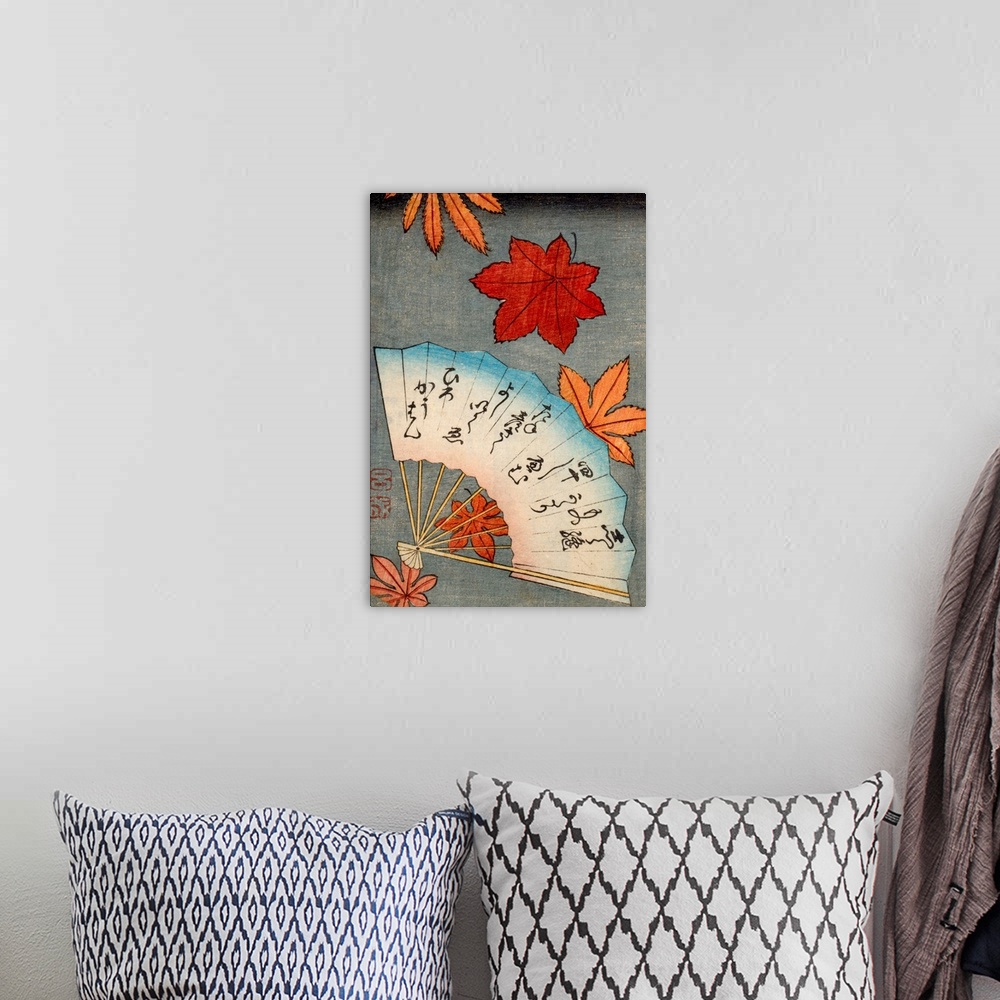 A bohemian room featuring Japanese Print Of Fan With Maple Leaves