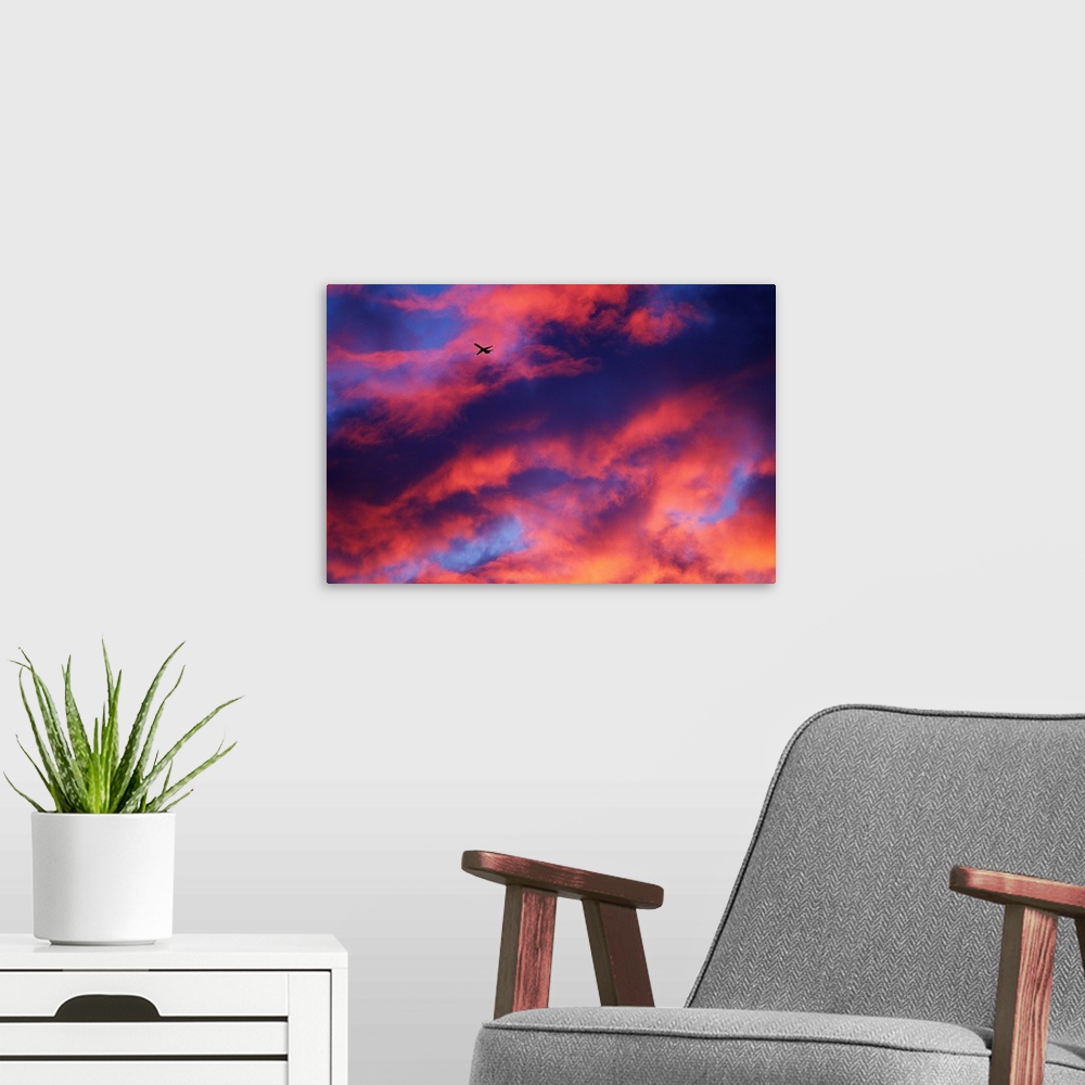 A modern room featuring Jet Among Clouds At Sunset