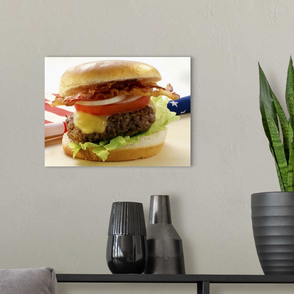 A modern room featuring Juicy Bacon Cheese Burger on the 4th of July