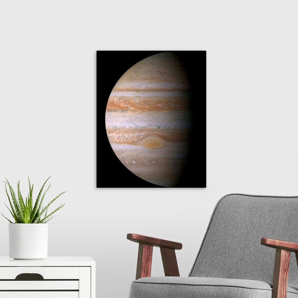 A modern room featuring This true color mosaic of Jupiter was constructed from images taken by the narrow angle camera on...