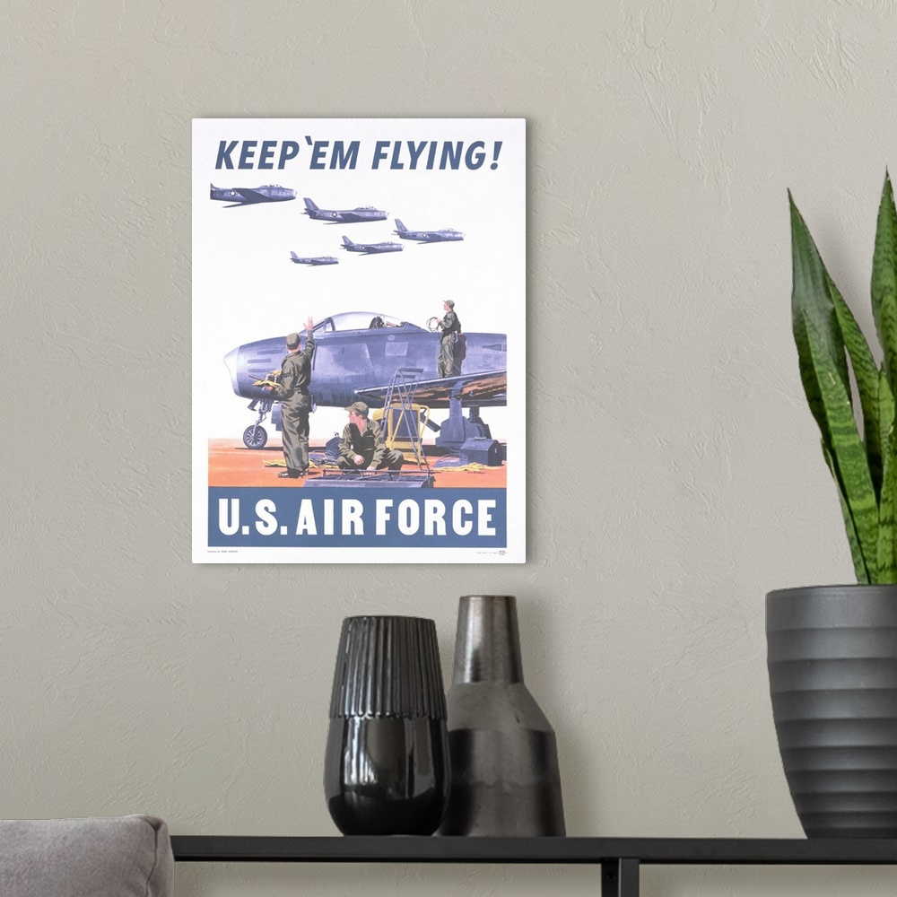 A modern room featuring ca. 1954-1960 - Keep 'Em Flying - U.S. Air Force Poster - Image by K.J. Historical/CORBIS