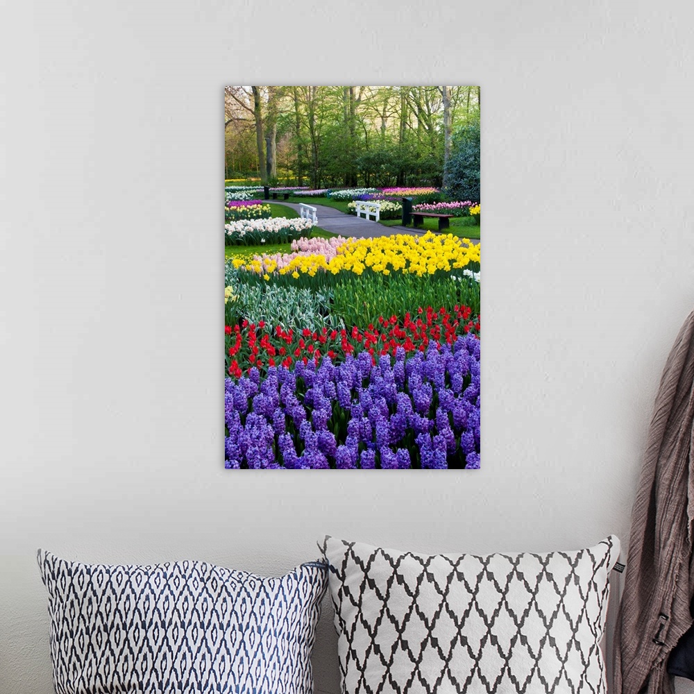 A bohemian room featuring Keukenhof Gardens in full display near Lisse in springtime bloom