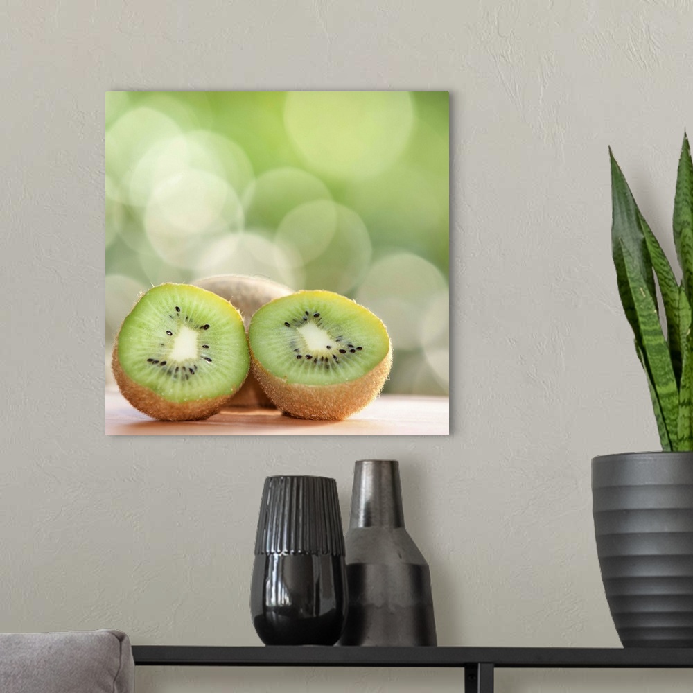A modern room featuring Kiwi fruit against bokeh background.