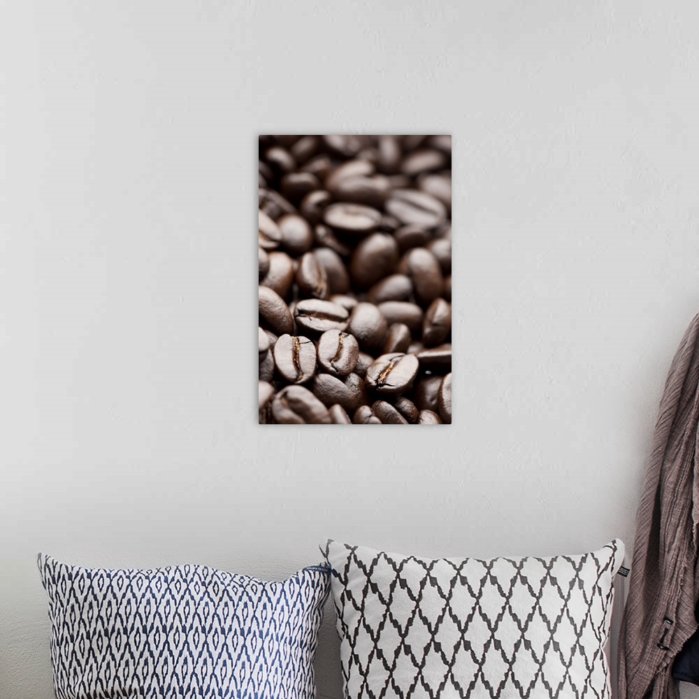 A bohemian room featuring Kona Purple Mountain organic coffee beans with shallow focus