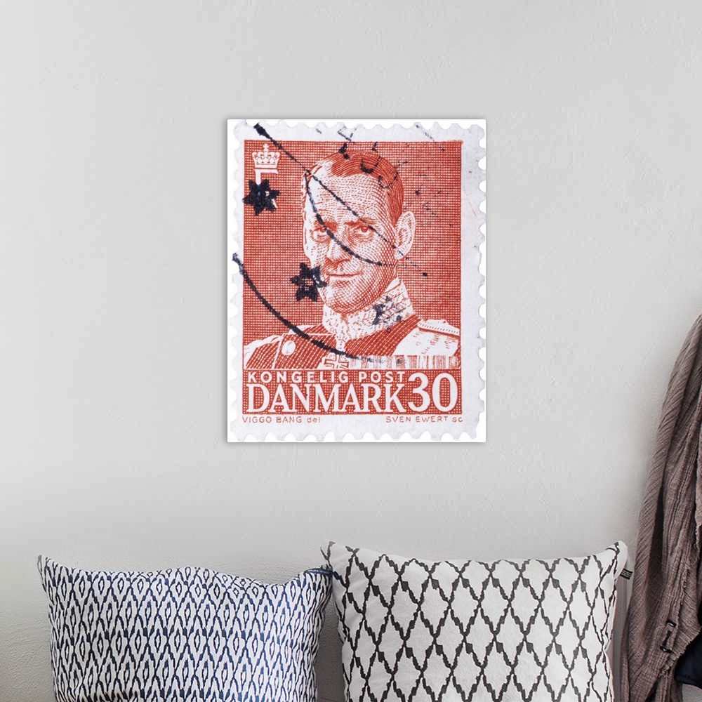 A bohemian room featuring Kongelig Post Danmark Postage Stamp, 30 ore