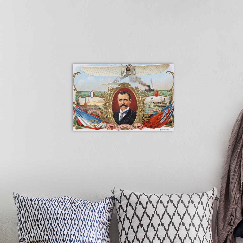 A bohemian room featuring Label Depicting Mr. Bleriot's First Flight Across The Channel