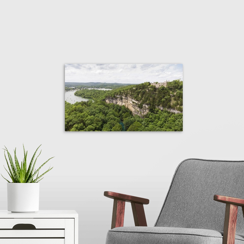 A modern room featuring Aerial photo of Ha Ha Tonka State Park at the Lake of the Ozarks, MO.