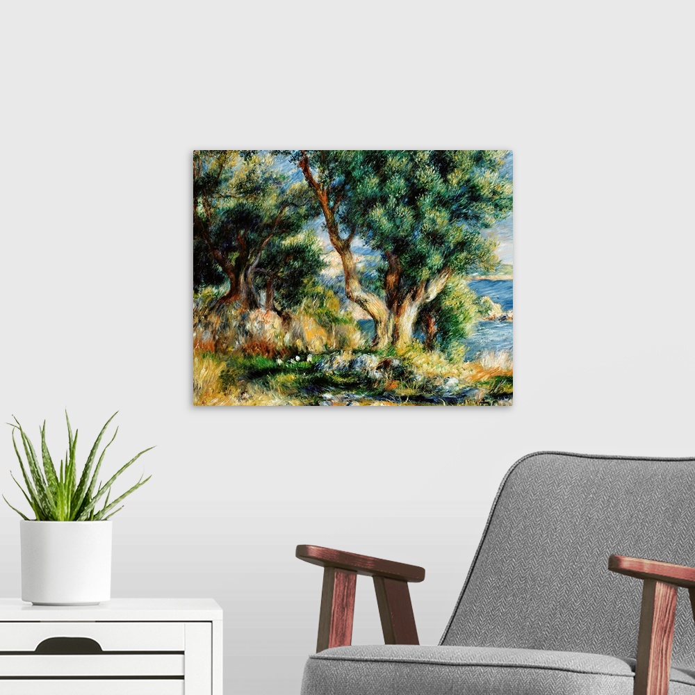 A modern room featuring Landscape Near Menton By Pierre-Auguste Renoir