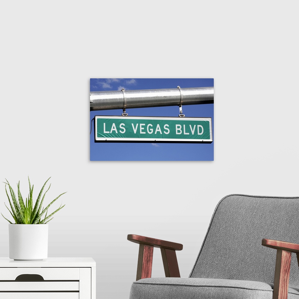 A modern room featuring Las Vegas Boulevard street sign - The Strip