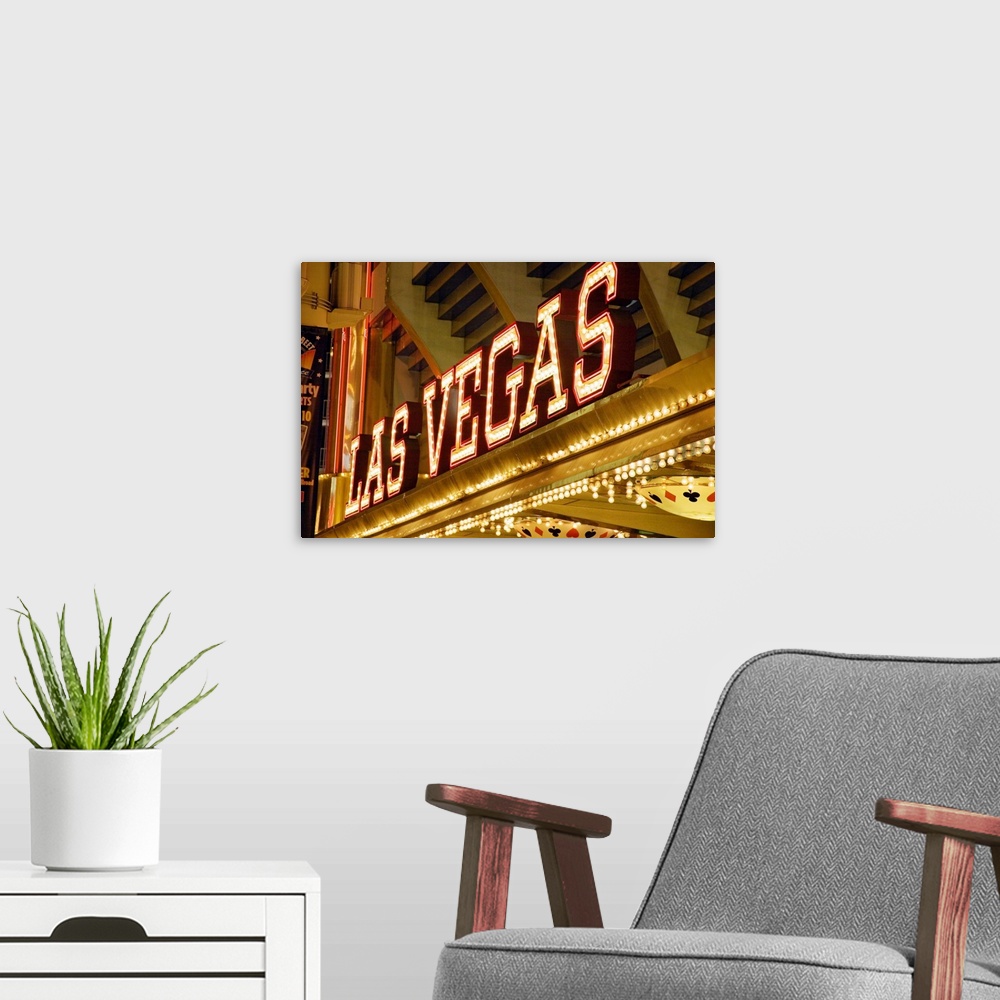 A modern room featuring Las Vegas sign