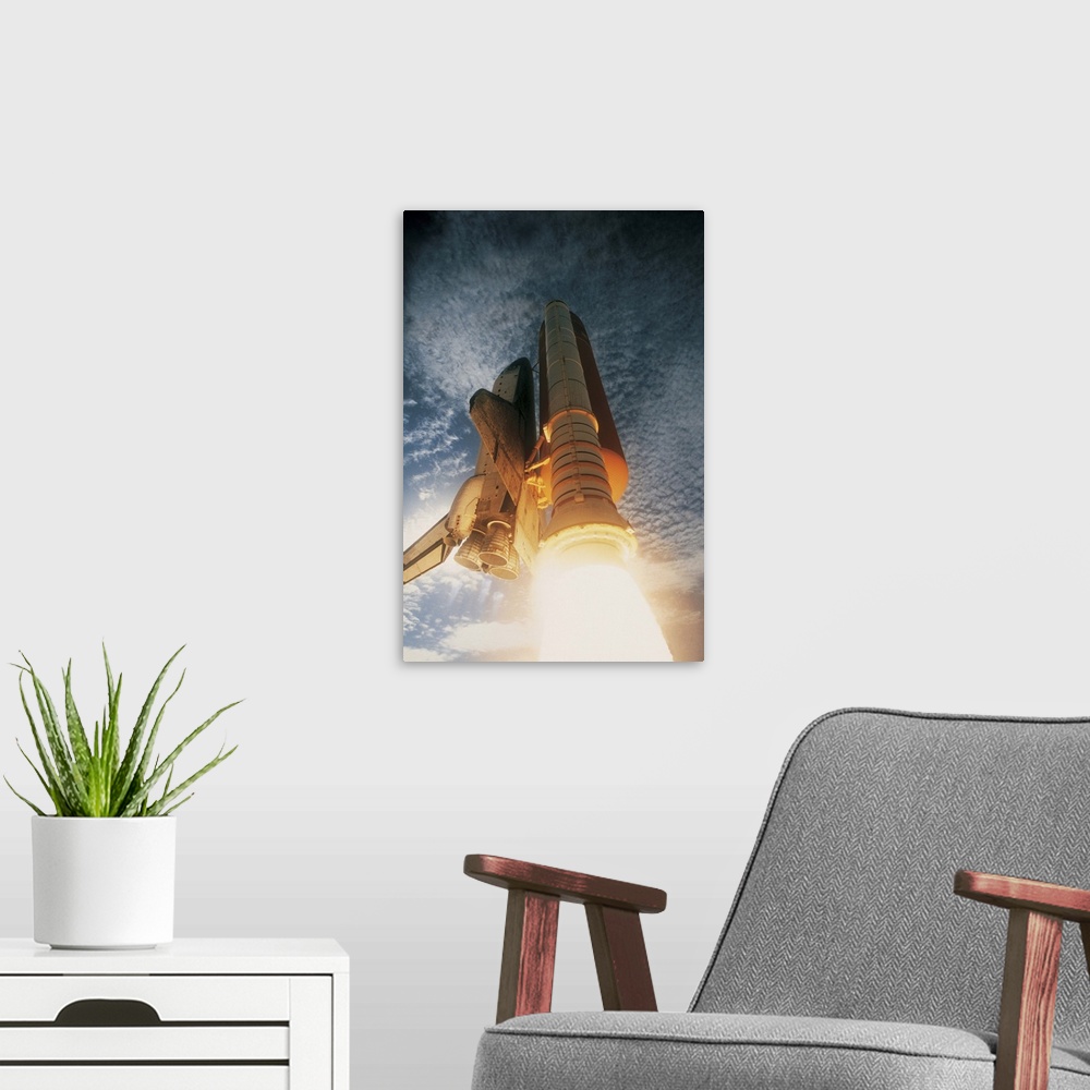 A modern room featuring launching of the space shuttle