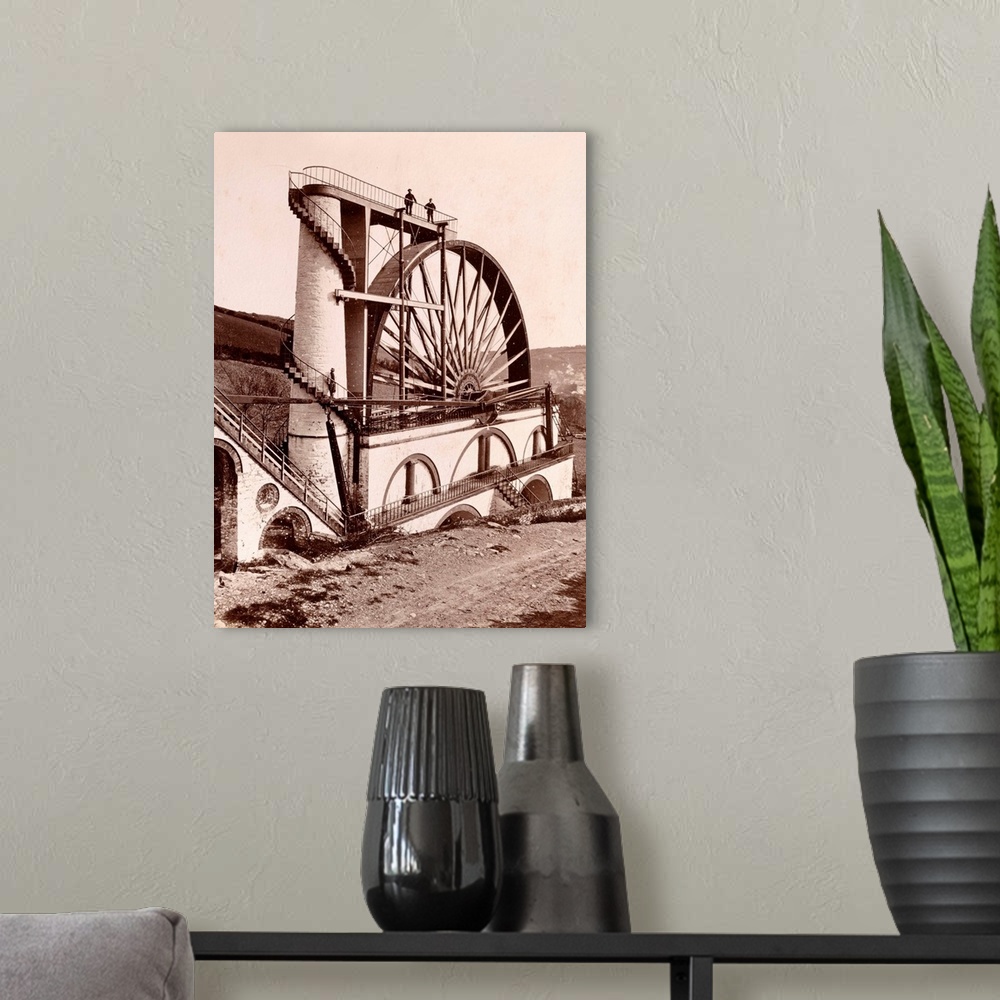 A modern room featuring Laxey Wheel (1854) Isle of Man. The World's Largest Working Waterwheel