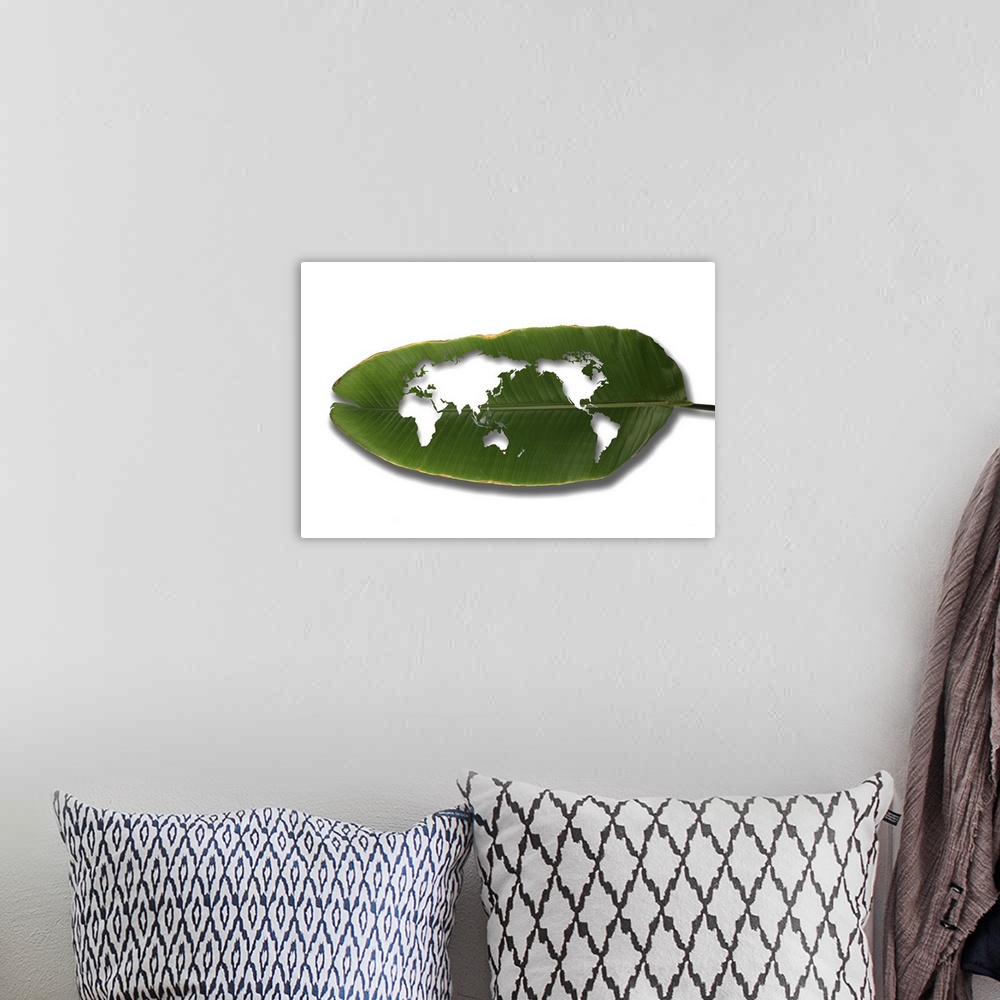 A bohemian room featuring Leaf world map