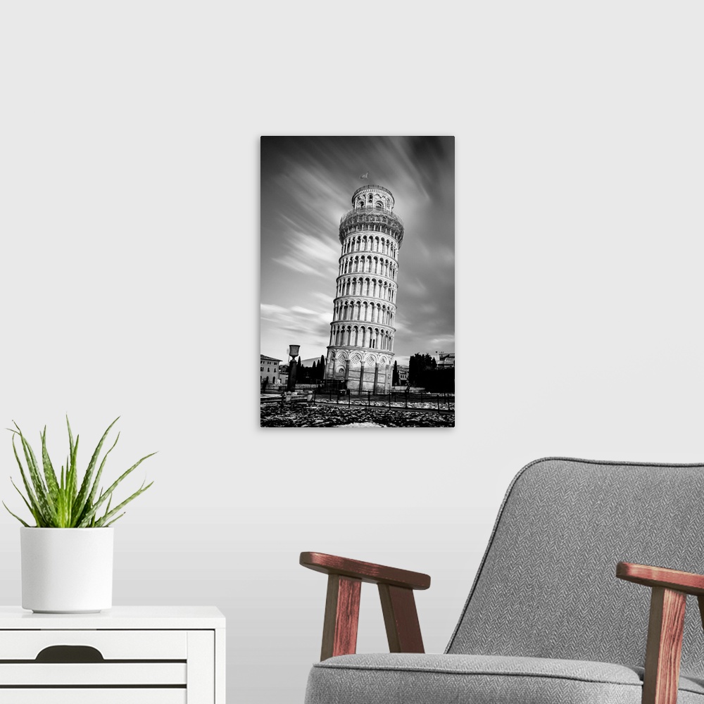 A modern room featuring Long exposure shot of the leaning tower of pisa