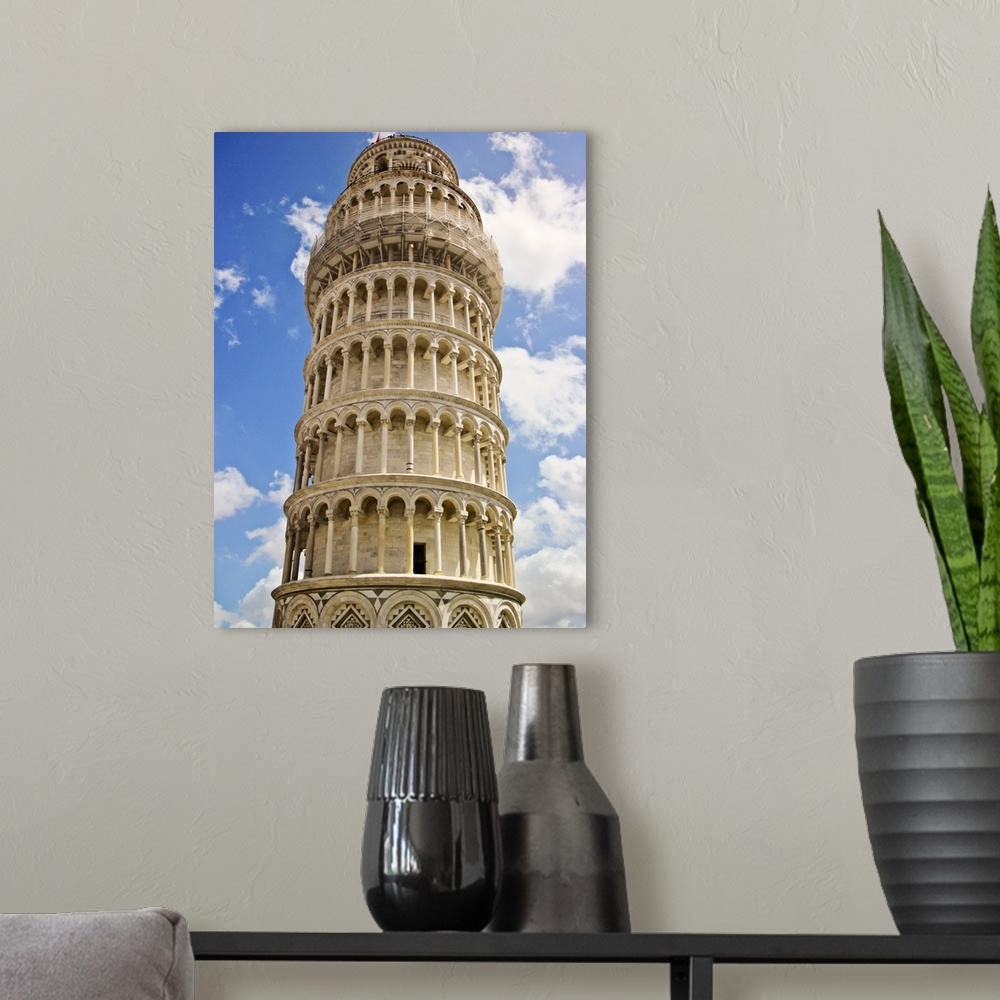 A modern room featuring Leaning tower of Pisa.