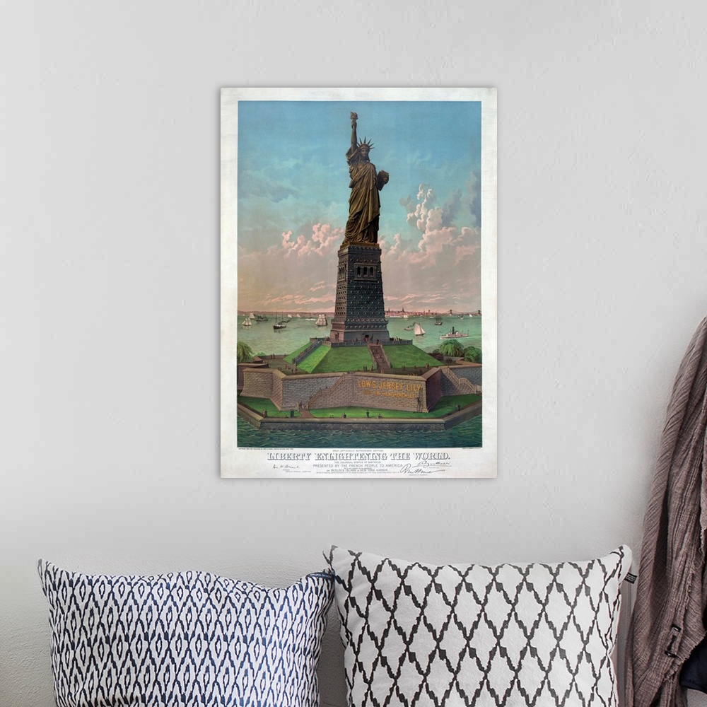 A bohemian room featuring Liberty Enlightening the World, chromolithograph by Buek