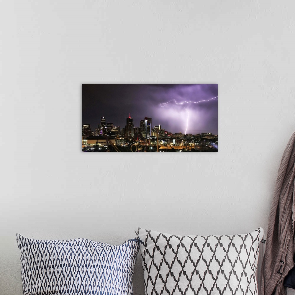 A bohemian room featuring Lightning bolts over Denver, Colorado.