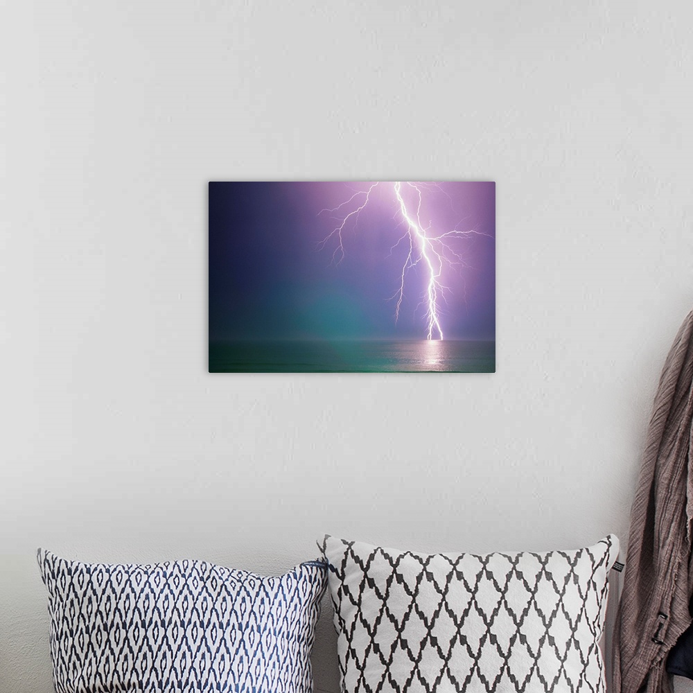 A bohemian room featuring Lightning Storm Over Ocean