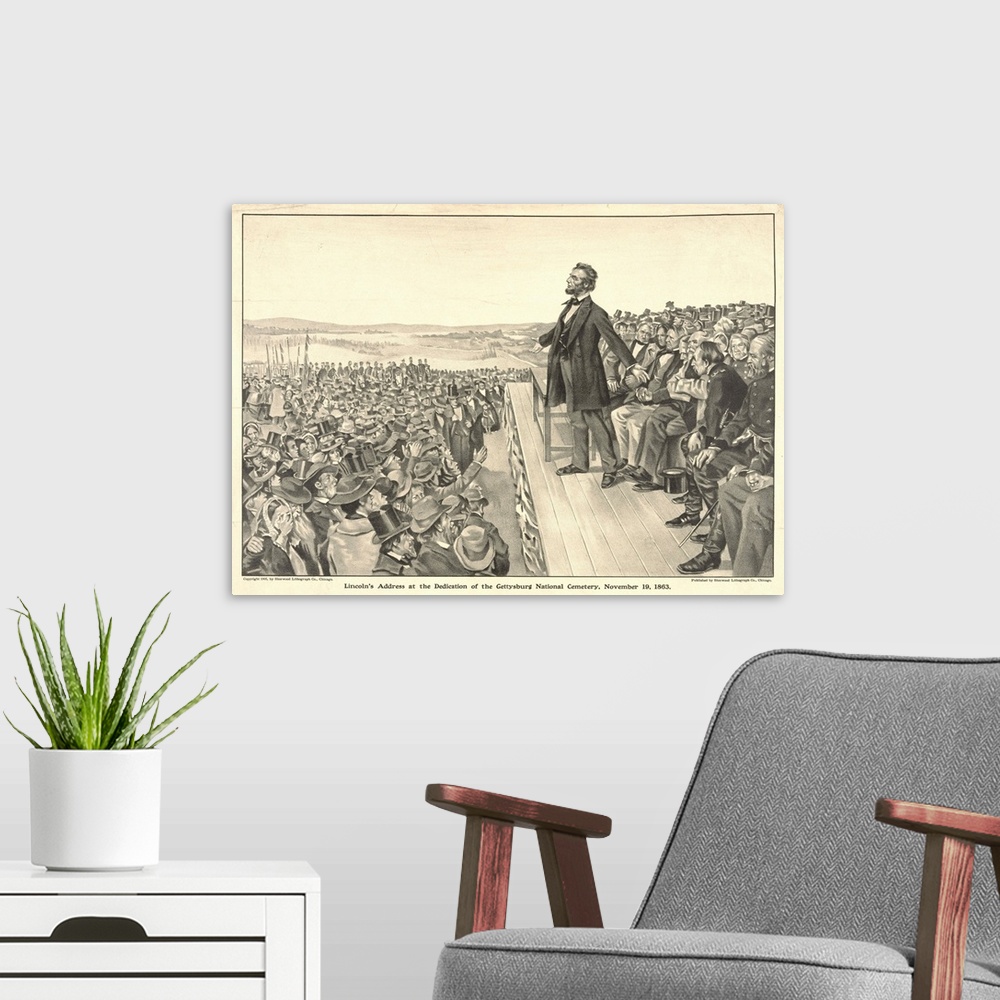 A modern room featuring Lincoln's Address at the Dedication of the Gettysburg National Cemetery, November 19, 1863, litho...