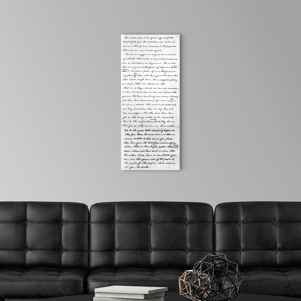 A modern room featuring Page 1 of the second draft of Abraham Lincoln's Gettysburg Address. Delivered at the dedication c...