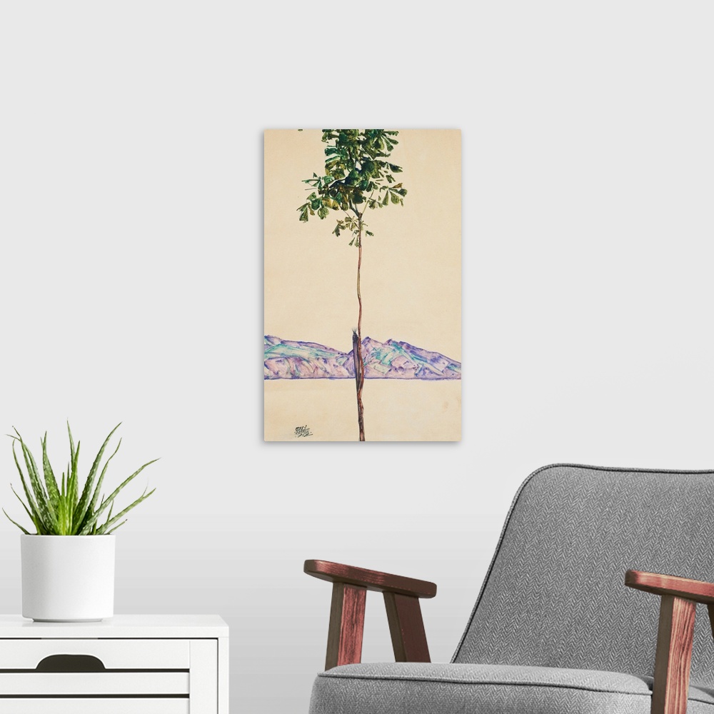 A modern room featuring Little Tree (Chestnut Tree At Lake Constance) By Egon Schiele