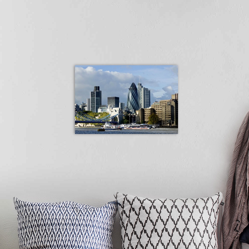 A bohemian room featuring Cityscape of City of London financial center acts as a backdrop for River Thames. This 2010 City ...