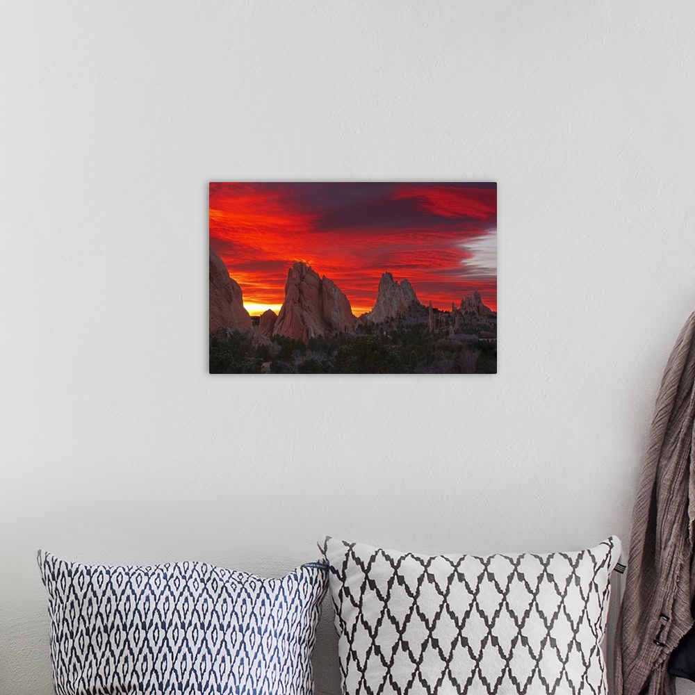 A bohemian room featuring Sunrise looking south at Garden Of Gods park in Colorado Springs Colorado.