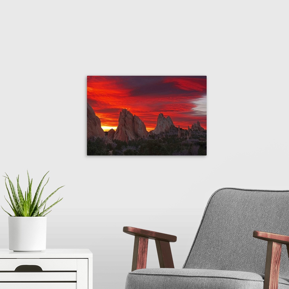 A modern room featuring Sunrise looking south at Garden Of Gods park in Colorado Springs Colorado.