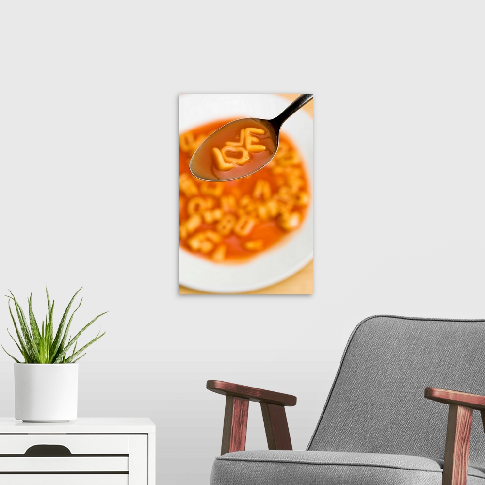 A modern room featuring Love in alphabet soup