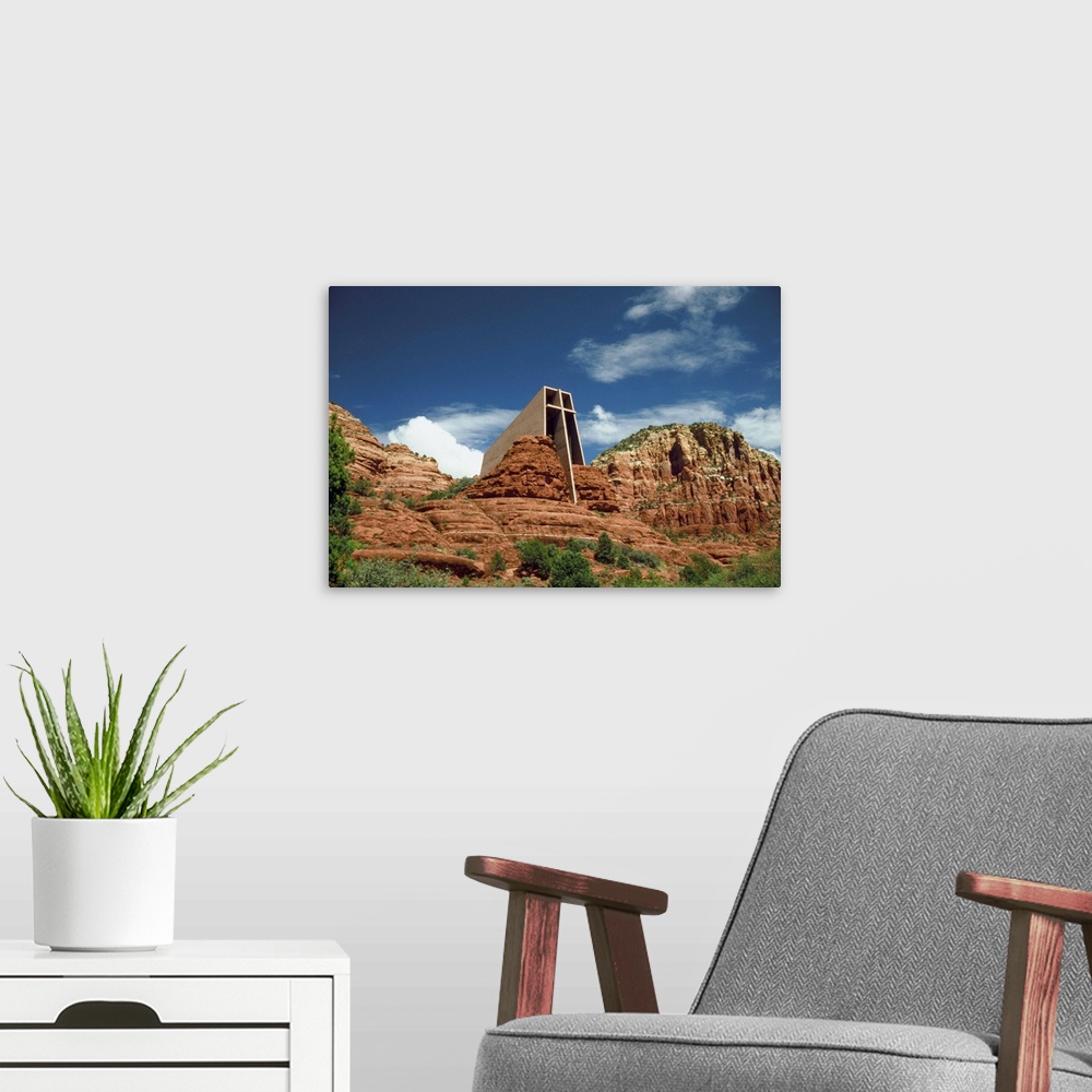 A modern room featuring Low angle view of a Chapel on a cliff, Sedona, Arizona