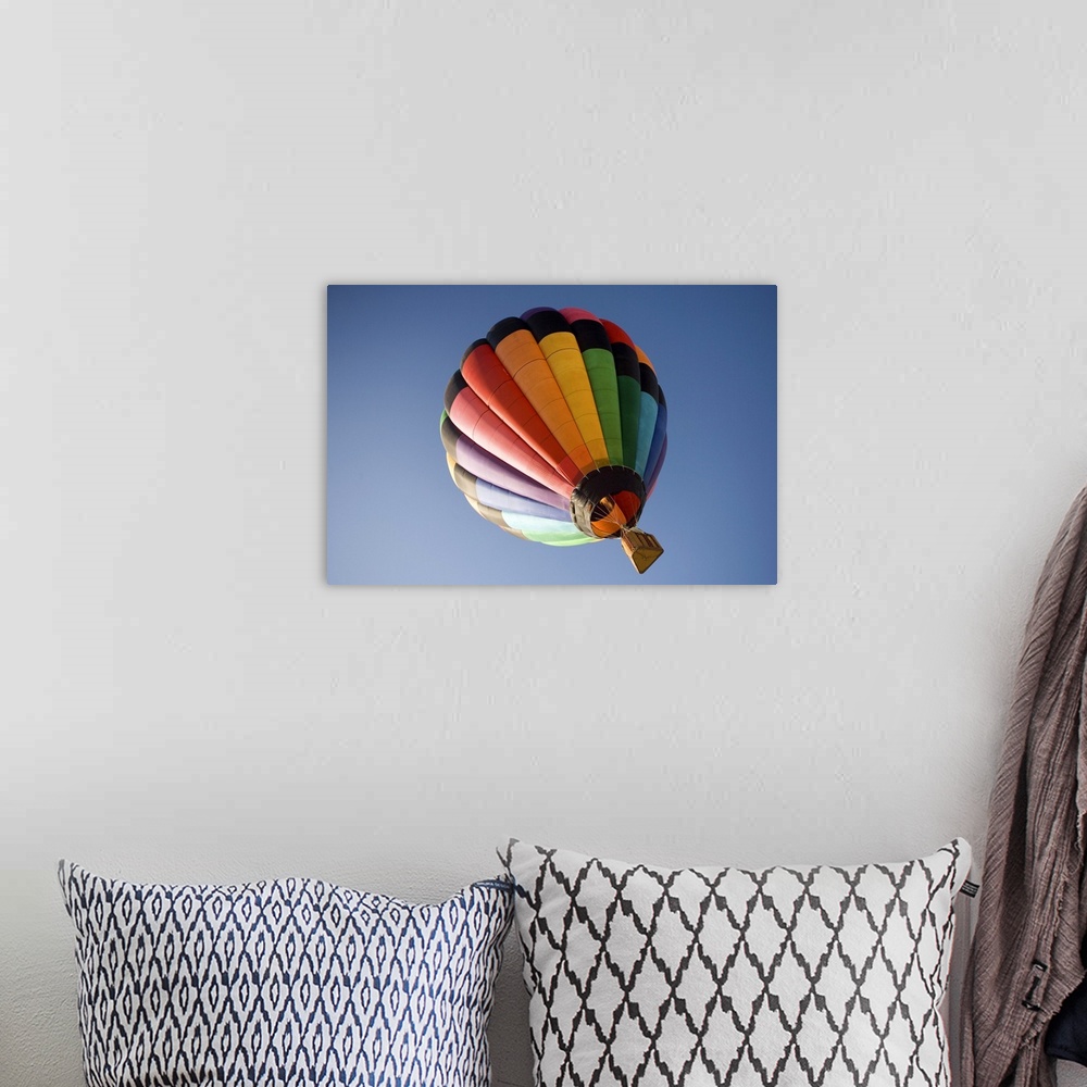 A bohemian room featuring Low angle view of a hot air balloon in blue sky, California, USA