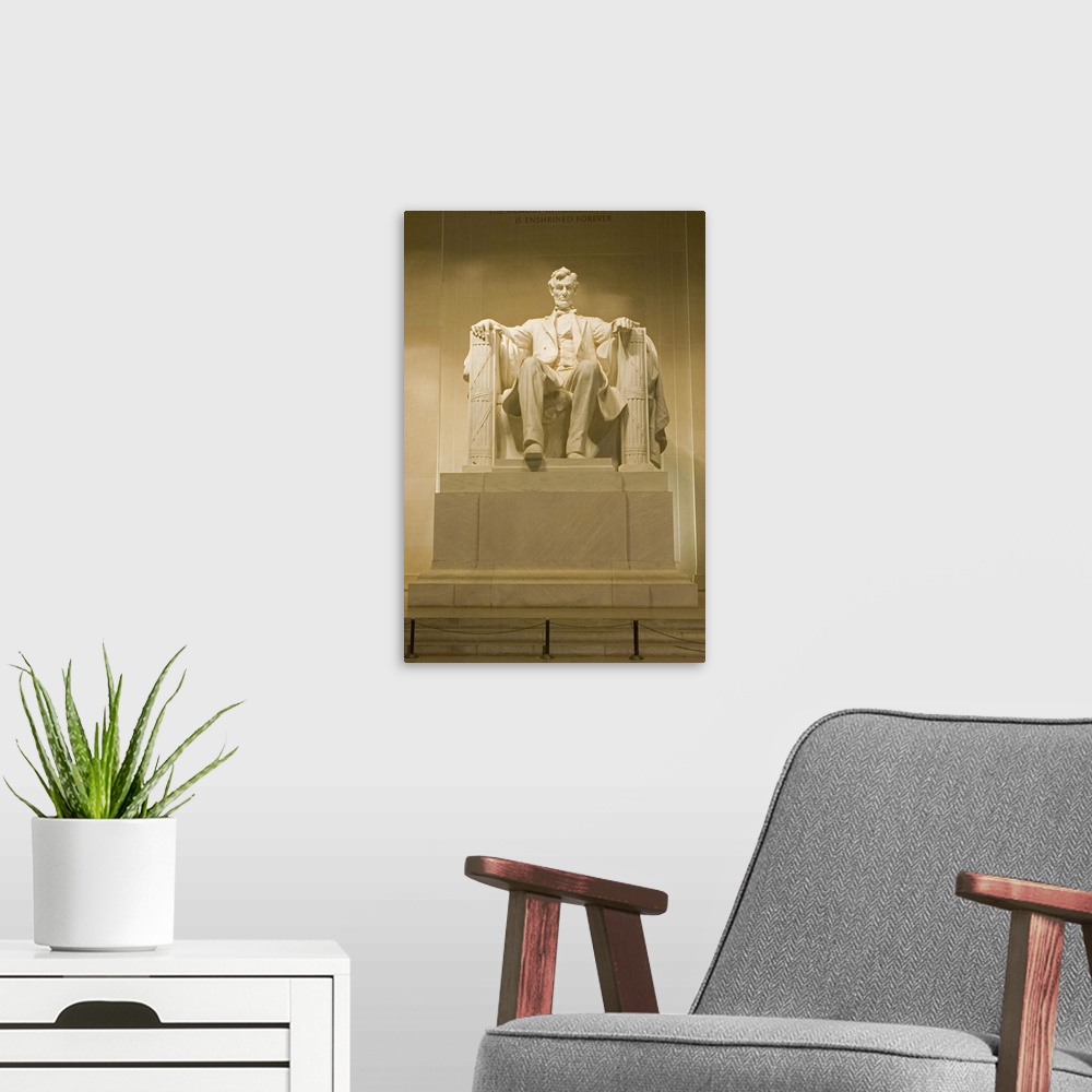 A modern room featuring Picture taken of the Lincoln memorial straight on and slightly below.
