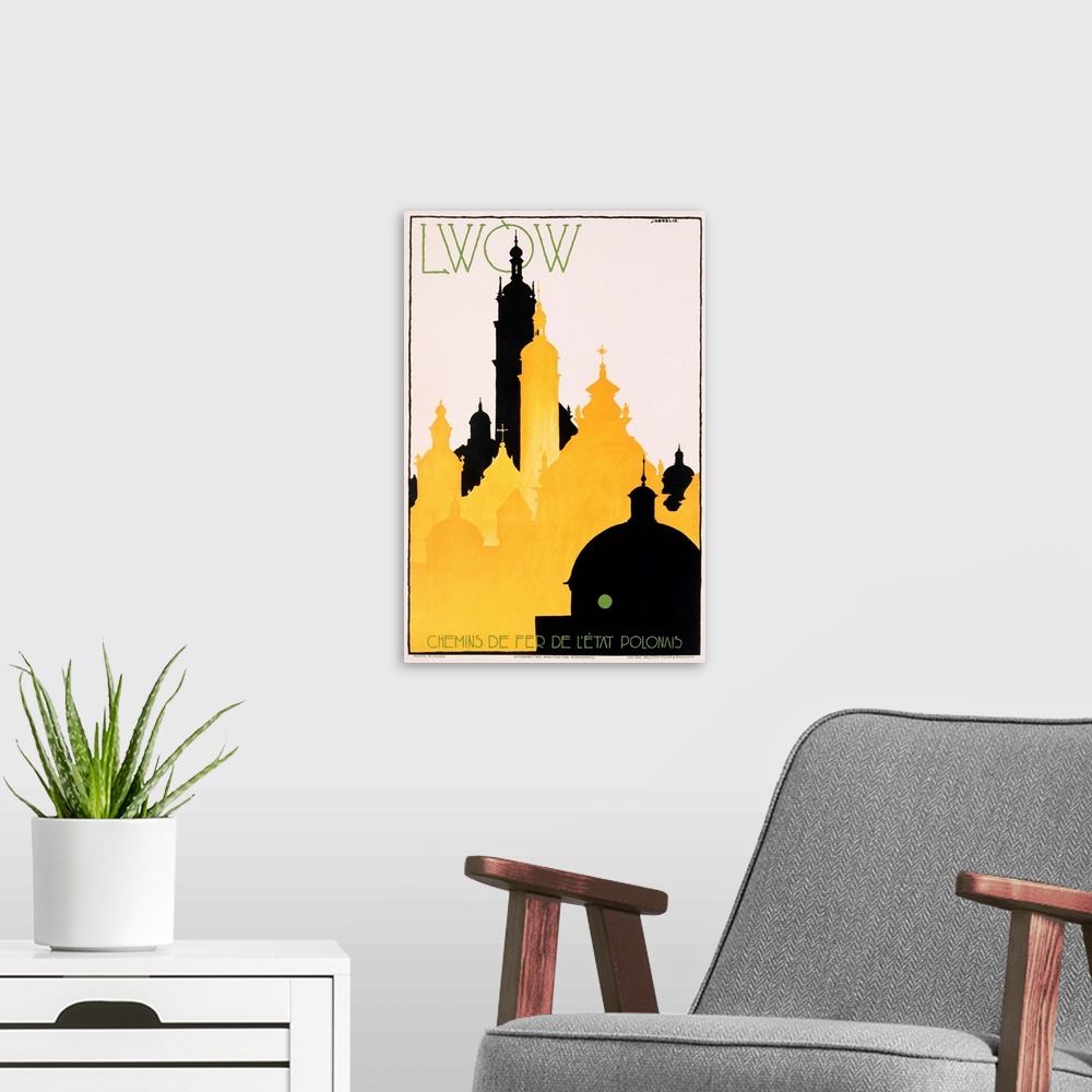 A modern room featuring Lwow Poster By Stefan Norblin