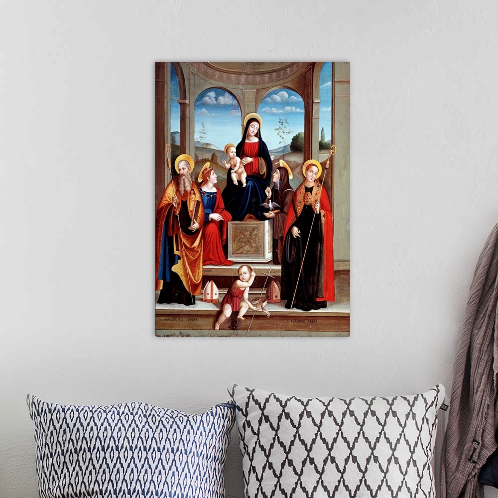 A bohemian room featuring Madonna with Child and Sts Scholastica, Justina, Benedict and Placid, by Francesco Raibolini know...