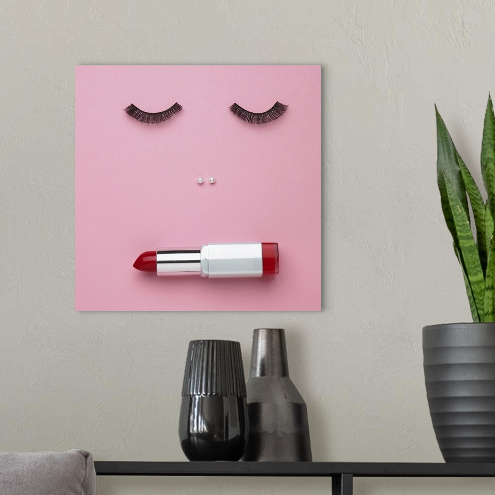 A modern room featuring Makeup forming a woman's face
