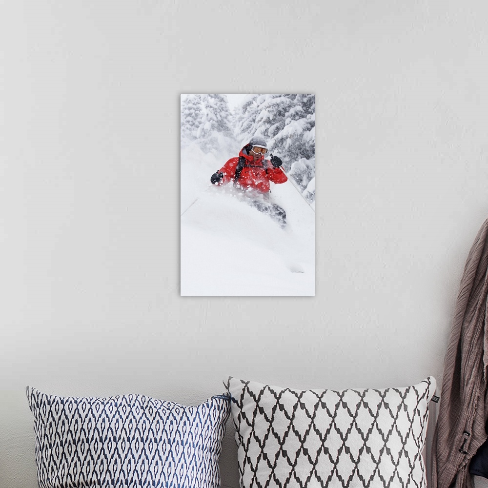 A bohemian room featuring Man snow skiing