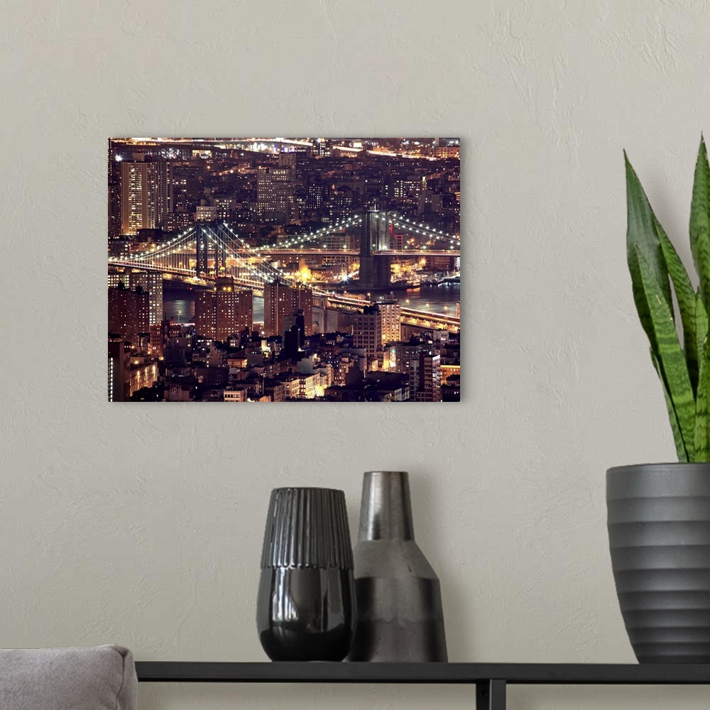 A modern room featuring Manhattan and Brooklyn bridges in New York City Empire state building.