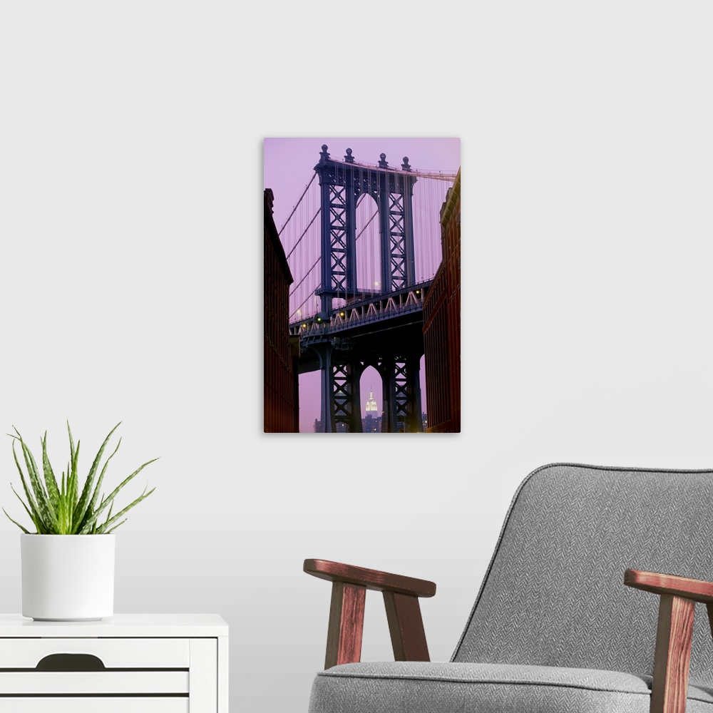 A modern room featuring Manhattan Bridge, Empire State Building, New York City, Usa