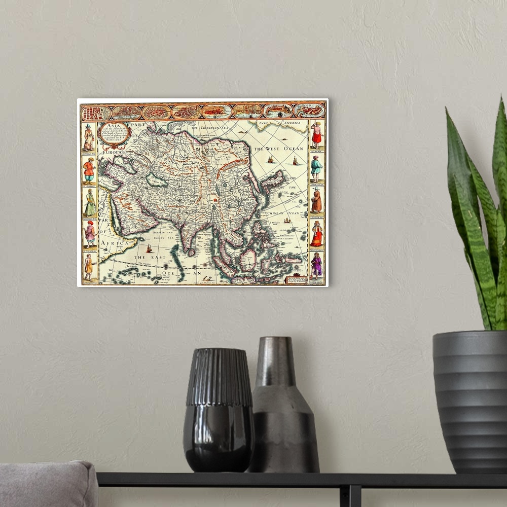 A modern room featuring Map of Asia in the 17th Century