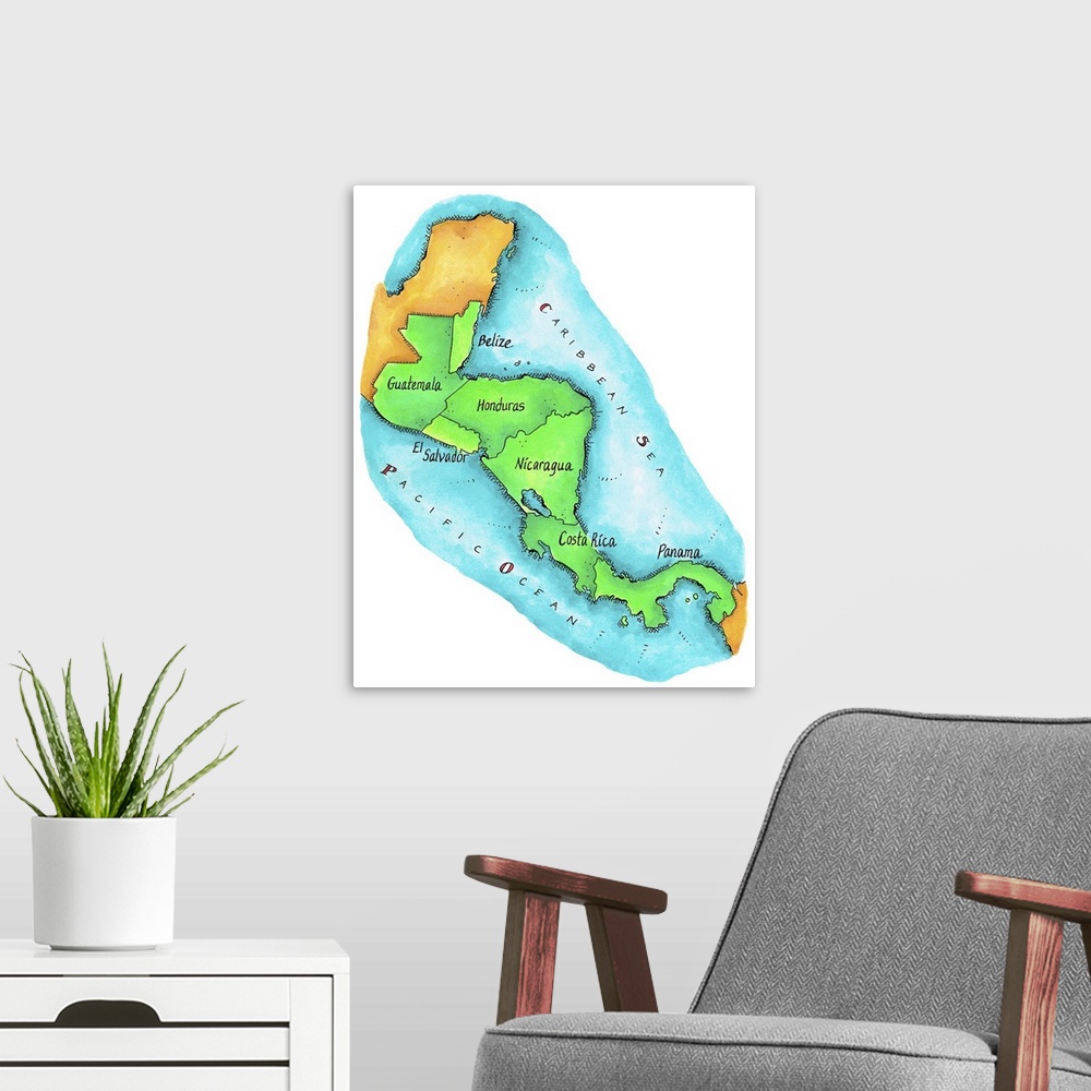A modern room featuring Map of Central America