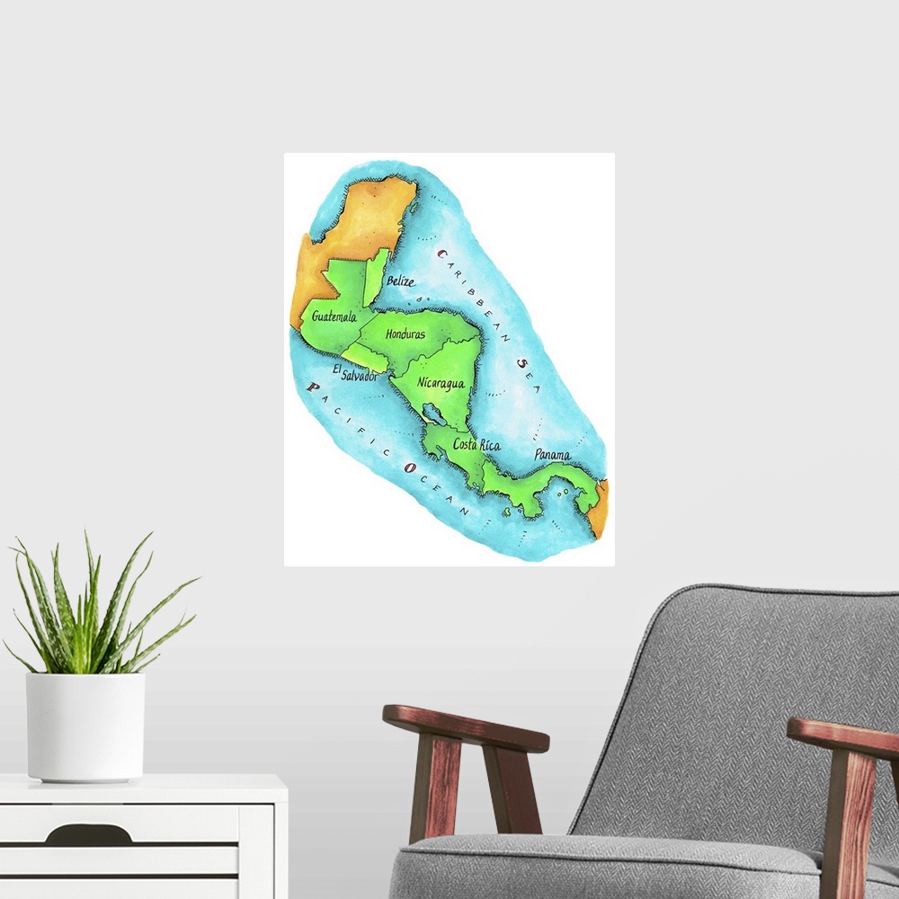 A modern room featuring Map of Central America