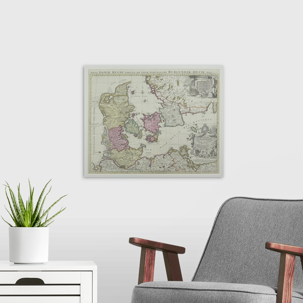 A modern room featuring Map of Denmark
