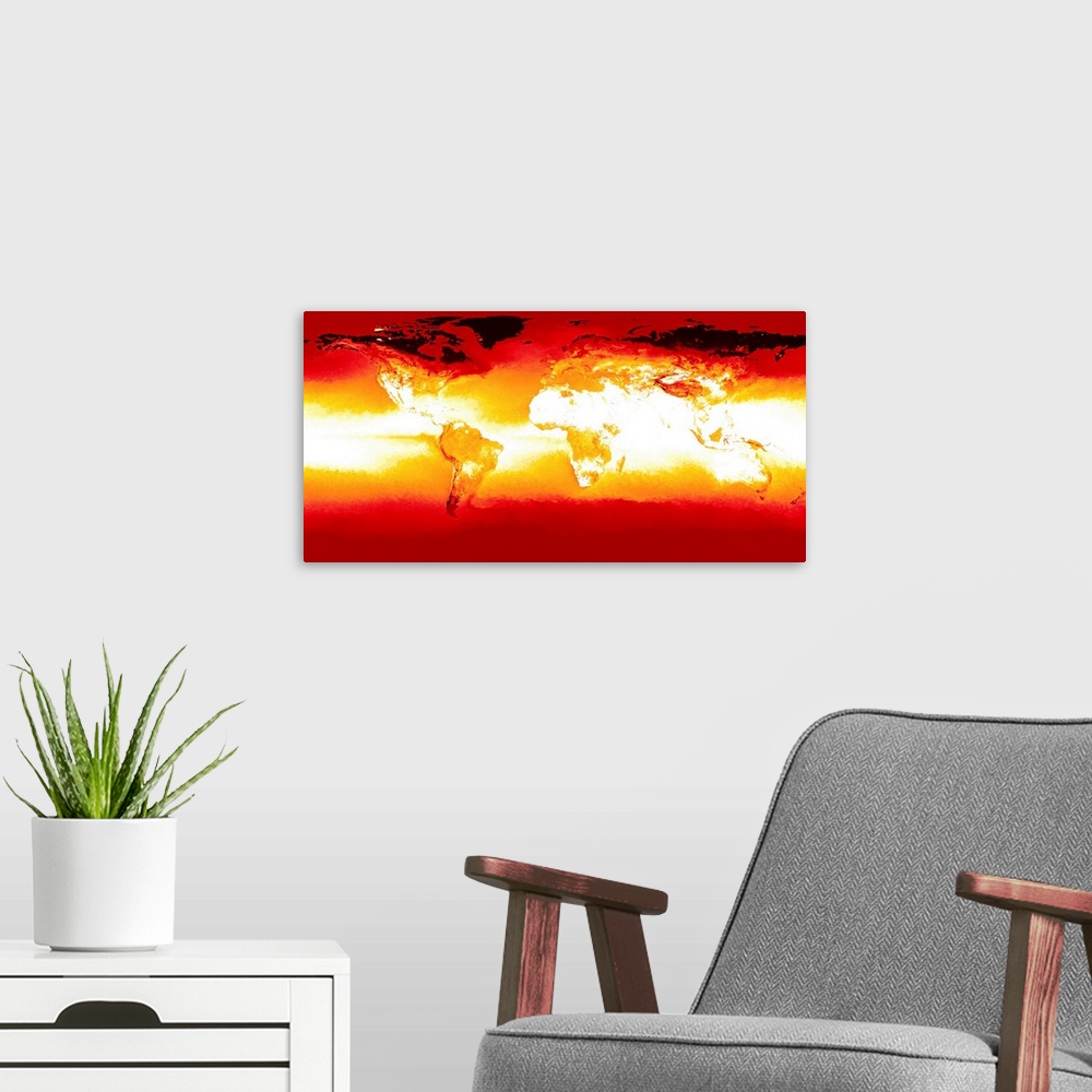 A modern room featuring Map of global heat