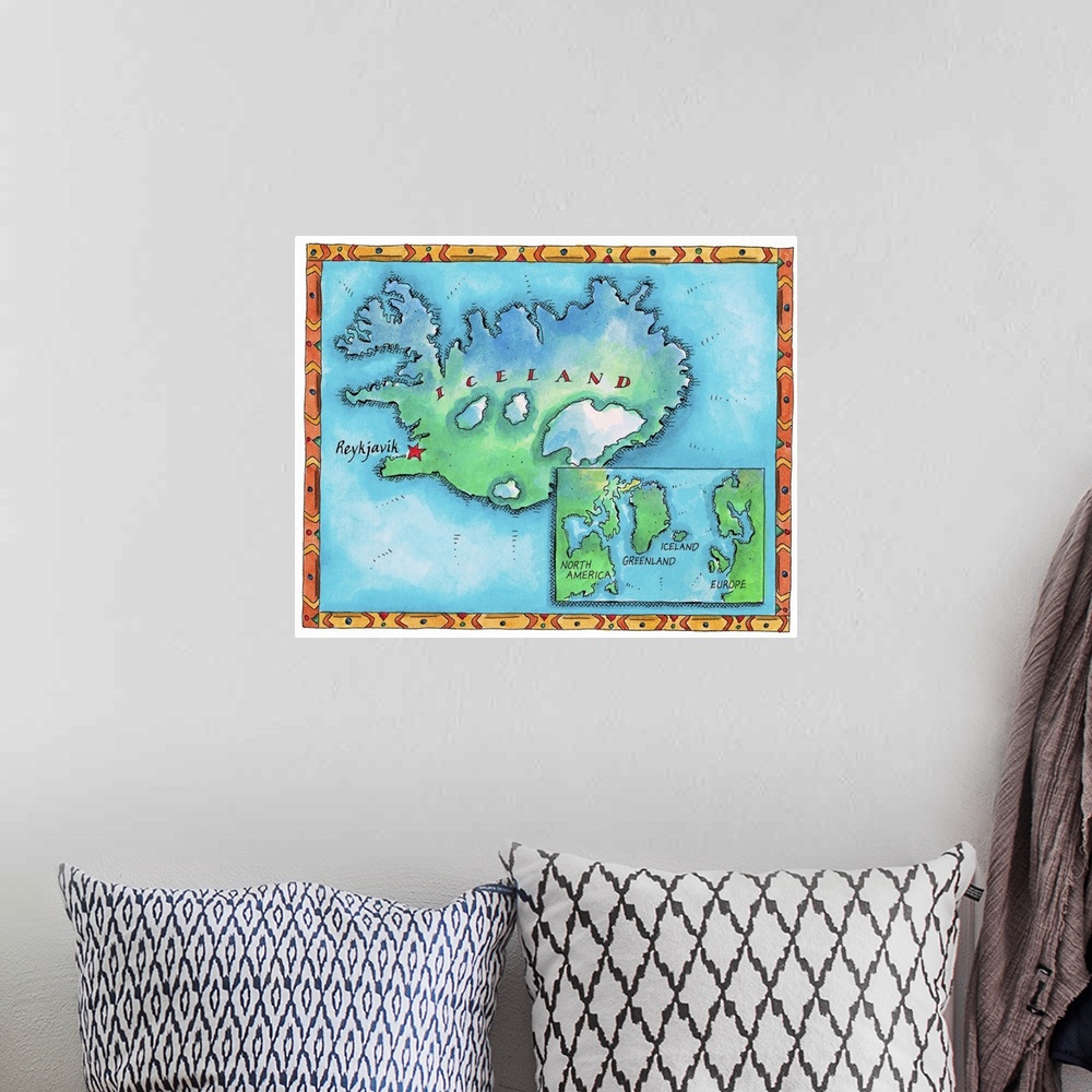 A bohemian room featuring Map of Iceland