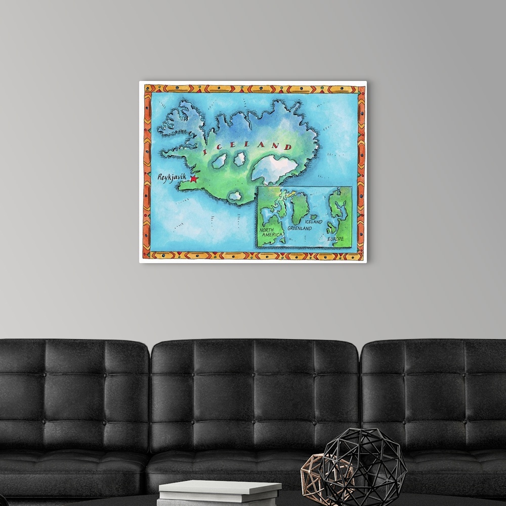 A modern room featuring Map of Iceland