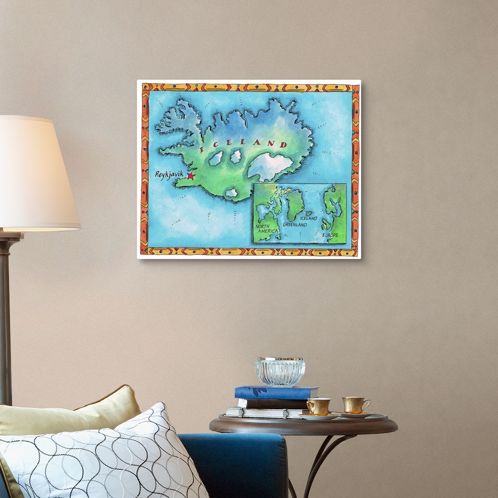 A traditional room featuring Map of Iceland
